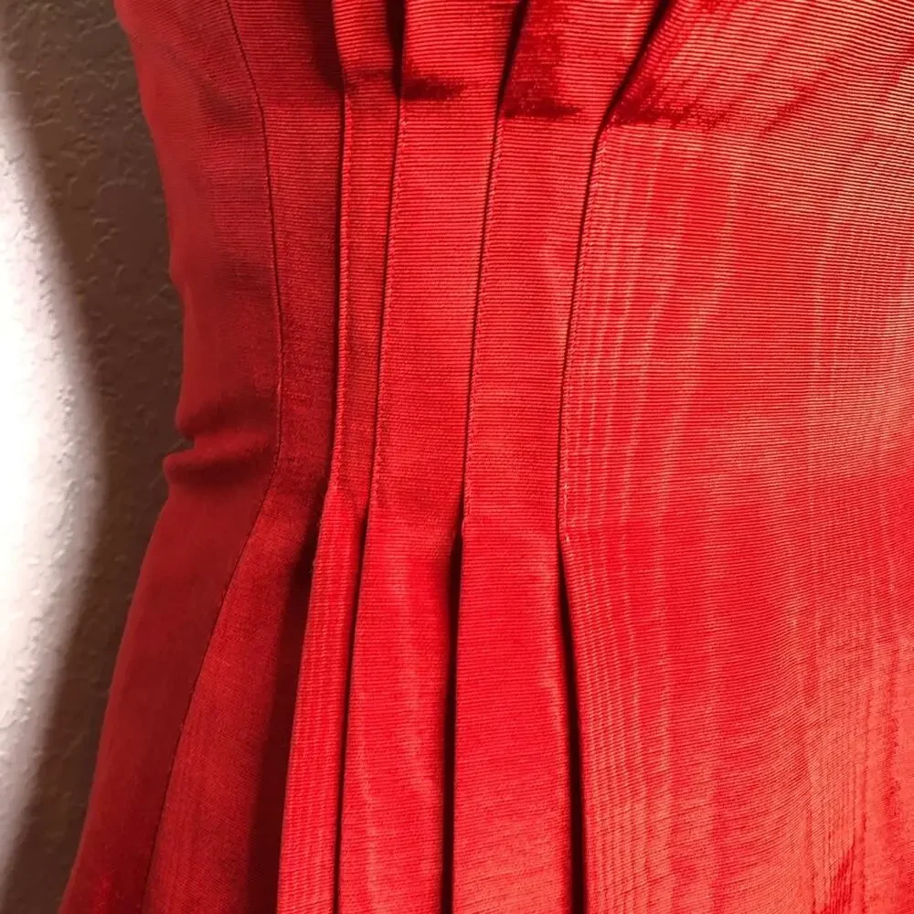 Vintage red silk pleated gathered strapless formal dress size 6